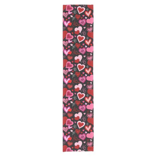 Black Pink Red Hearts Love Pattern Short Table Runner
