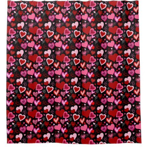 Black Pink Red Hearts Love Pattern Shower Curtain
