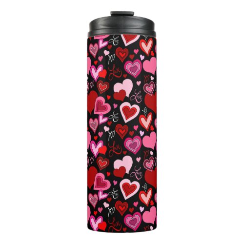 Black Pink Red Hearts Love Pattern Thermal Tumbler