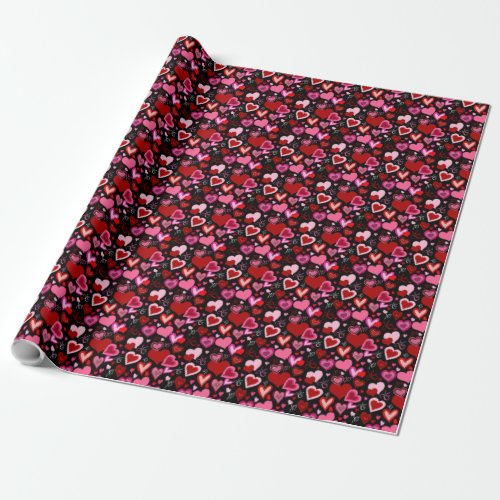 Black Pink Red Hearts Love Pattern Wrapping Paper