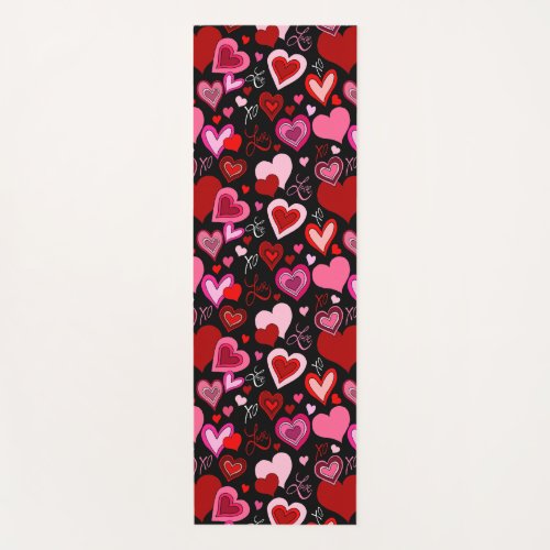 Black Pink Red Hearts Love Pattern Yoga Mat
