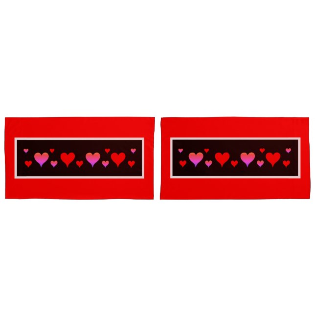 Black Pink Red Hearts  Pillow Case (Front-Set)