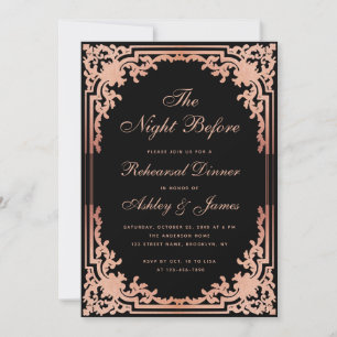 Black Pink  Rehearsal Dinner Rose Gold Vintage  Invitation