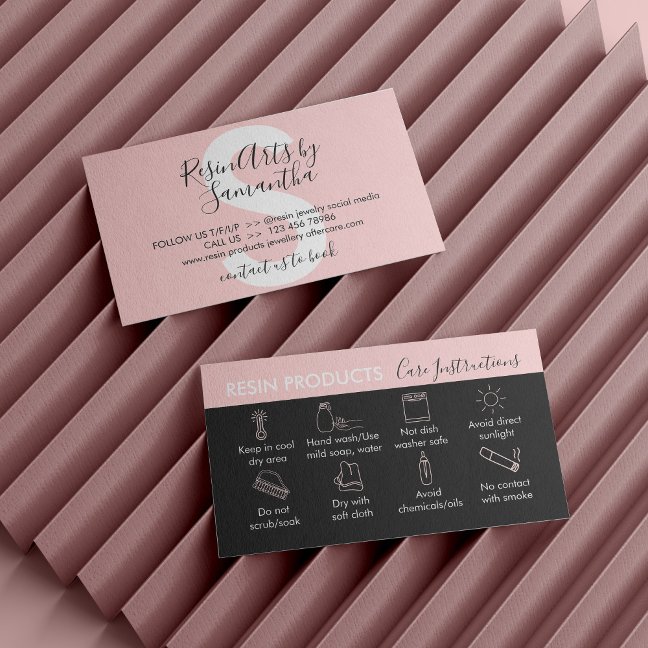 Black Pink Resin Products Care Instructions Business Card