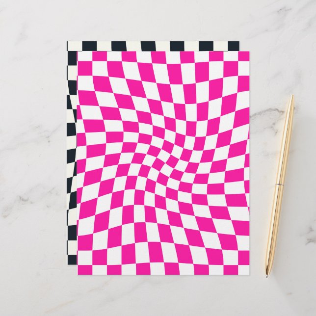 Black Pink Retro Checks Checkered Scrapbook Paper (Front/Back In Situ)