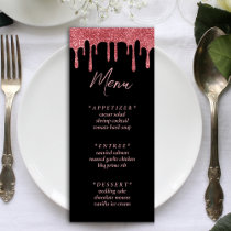 Black & Pink Rose Gold Glitter Drip Wedding Menu