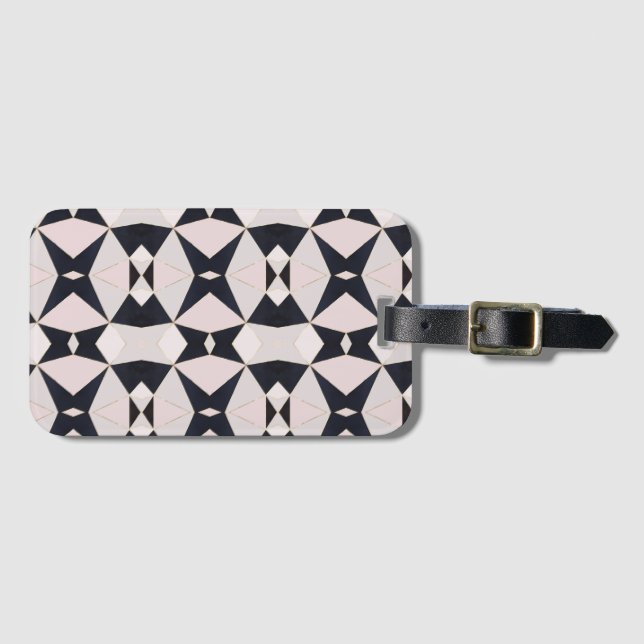 Black Pink Rose Gold Kaleidoscope Geometric Luggage Tag (Front Horizontal)