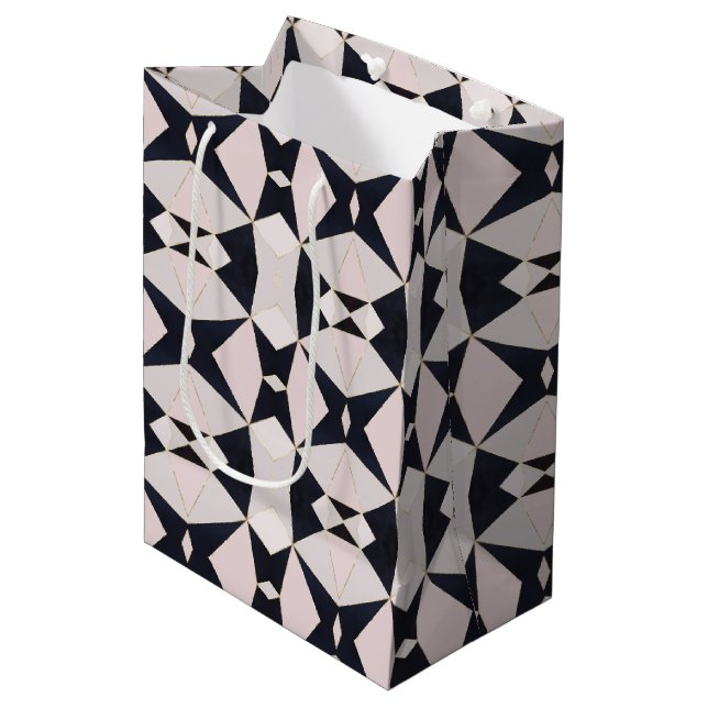 Black Pink Rose Gold Kaleidoscope Geometric Medium Gift Bag (Front Angled)