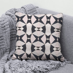 Black Pink Rose Gold Kaleidoscope Geometric Throw Pillow
