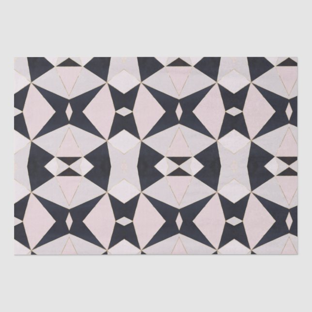 Black Pink Rose Gold Kaleidoscope Geometric Tissue Paper (Front)