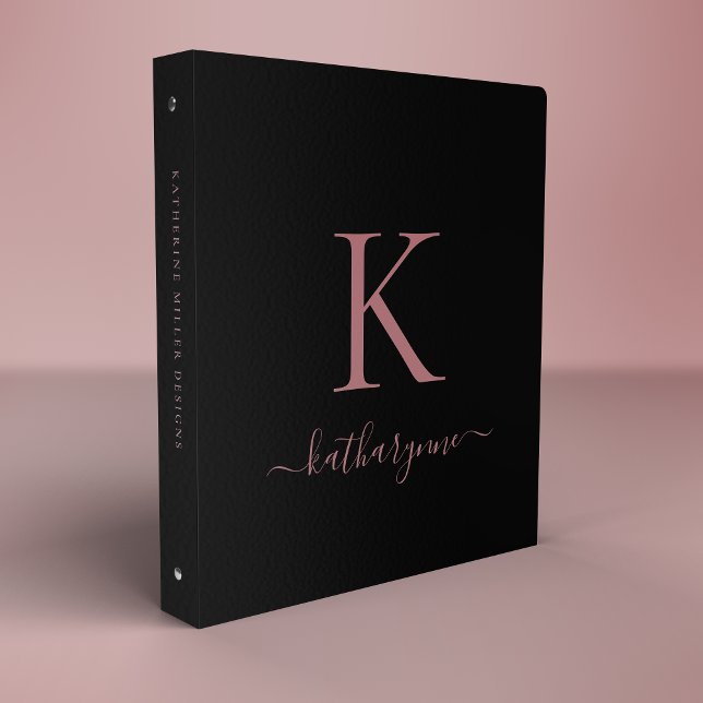 Black Pink Rose Gold Luxury Monogram 3 Ring Binder (Creator Uploaded)
