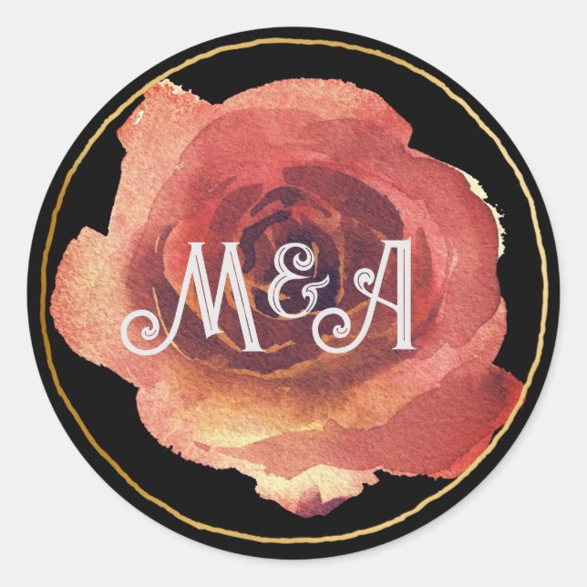 Black Pink Rose Monogram Sticker (Front)