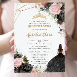Black Pink Roses Floral Quinceañera Sweet Sixteen Invitation<br><div class="desc">Matching items available in store! (c) The Happy Cat Studio</div>