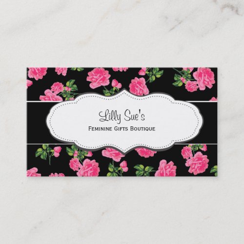 Black &amp; Pink Roses Flowery Business Cards