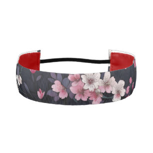 Black Pink Sakura Flowers, Pattern Design, Athletic Headband