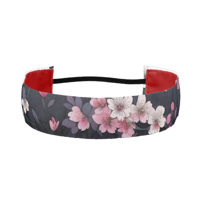 Black Pink Sakura Flowers, Pattern Design,  Athletic Headband (Front)