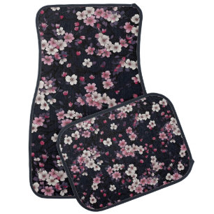 Black Pink Sakura Flowers, Pattern Design,  Car Floor Mat