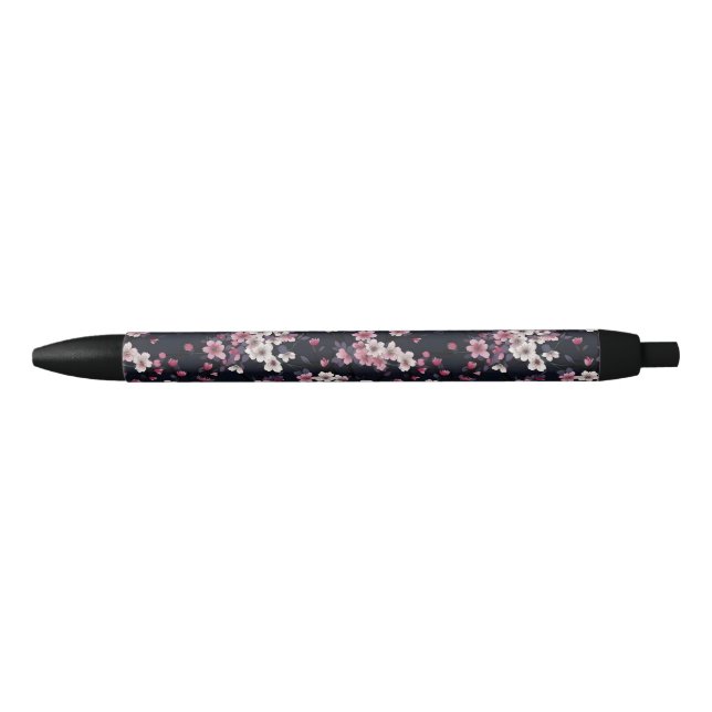 Black Pink Sakura Flowers, Pattern Design,  Pen (Front)