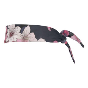 Black Pink Sakura Flowers, Pattern Design, Tie Headband