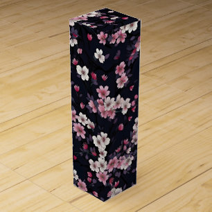 Black Pink Sakura Flowers, Pattern Design, Wine Box