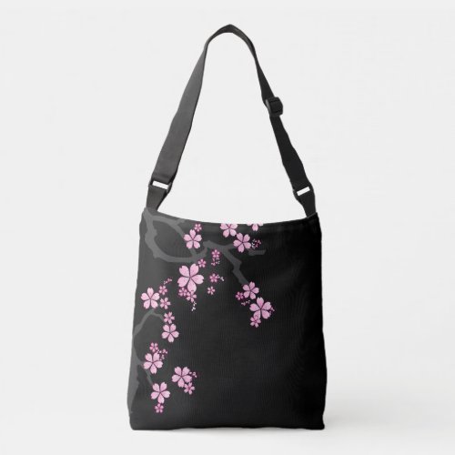 Black Pink Sakura japanese design  Crossbody Bag