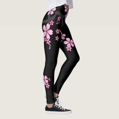 Black Pink Sakura japanese design  Leggings