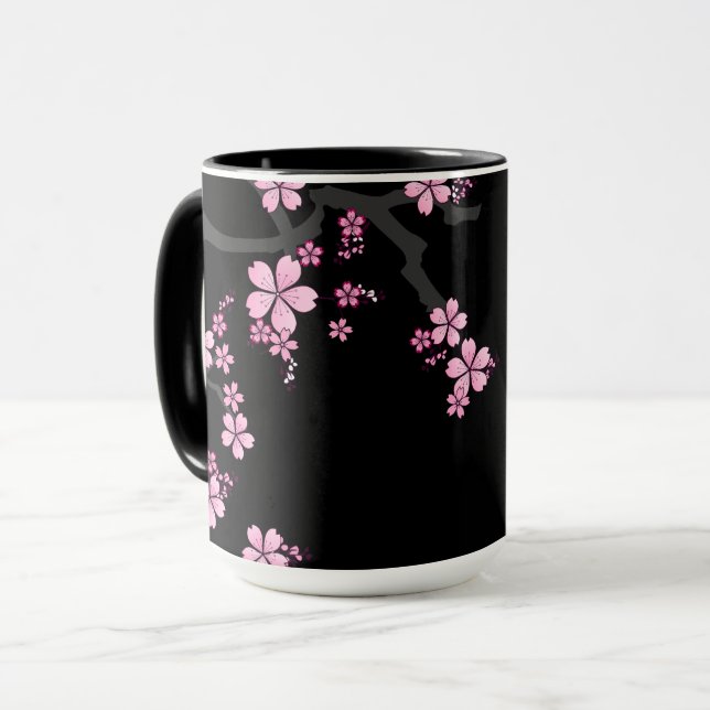 Black Pink Sakura japanese design :: Mug (Front Left)