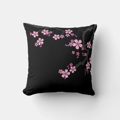 Black Pink Sakura japanese design  Throw Pillow