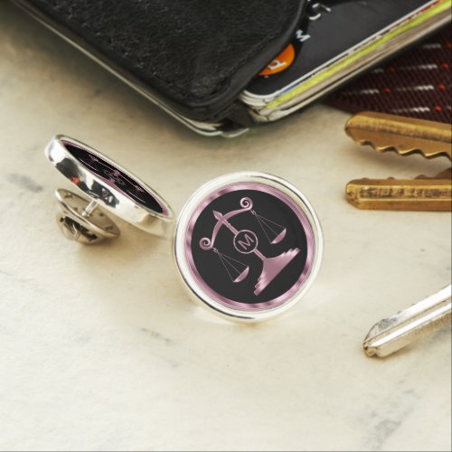 Black  Pink  Scales of Justice  Monogram Lapel Pin