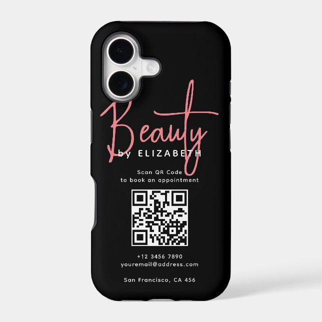 Black Pink Script Beauty Professional QR Code  Iphone Case (Back)