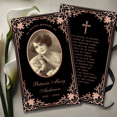 Black Pink Script Funeral Memorial Prayer Card