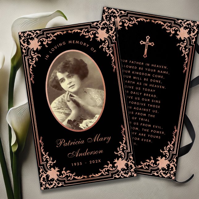 Black Pink Script Funeral Memorial Prayer Card (Creator Uploaded)