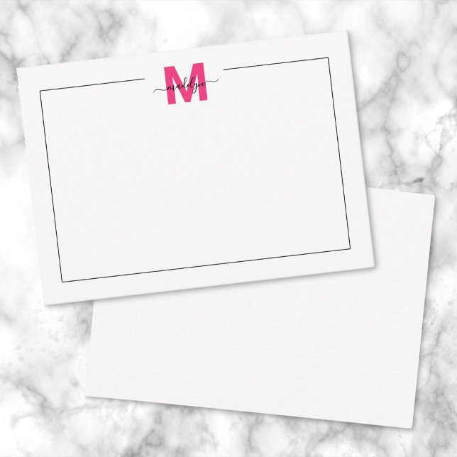 Black Pink Script Name Monogram Note Card (Black Pink Script Name Monogram Note Card )