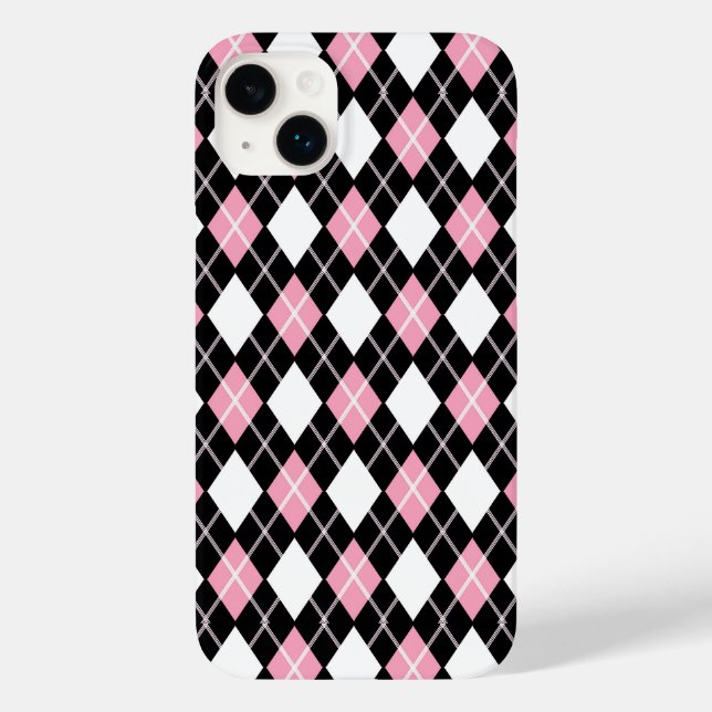 Black & Pink Seamless Argyle Pattern Case-Mate iPhone Case (Back)