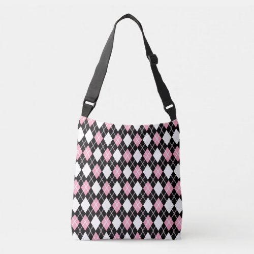 Black  Pink Seamless Argyle Pattern Crossbody Bag