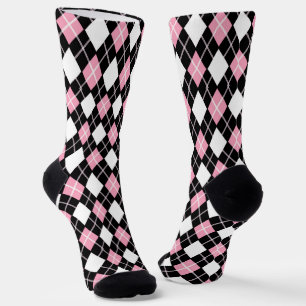 Black & Pink Seamless Argyle Pattern Socks