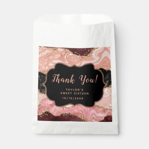 Black Pink Sequins Agate Sweet Sixteen Thank You Favor Bag