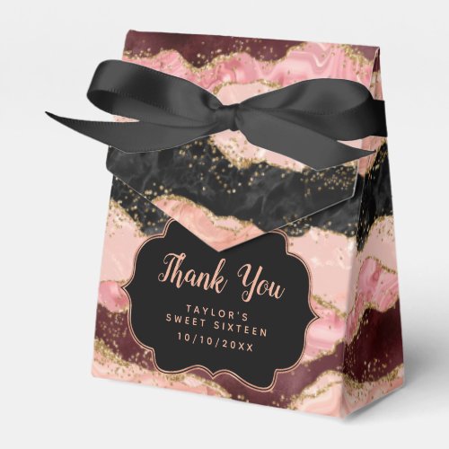 Black Pink Sequins Agate Sweet Sixteen Thank You Favor Boxes