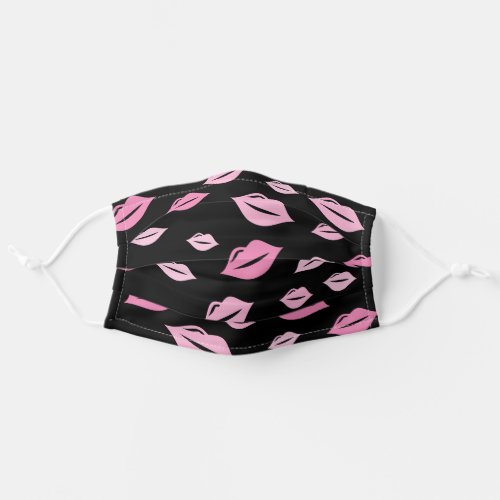 Black pink Simple Cute Pink Lips KIsses Pattern Adult Cloth Face Mask
