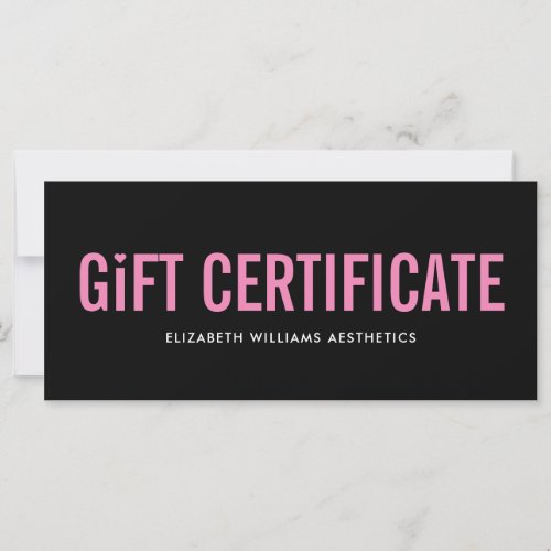 Black Pink Simple Modern Gift Certificate