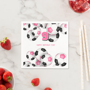 black pink soccer balls girls birthday party napkins