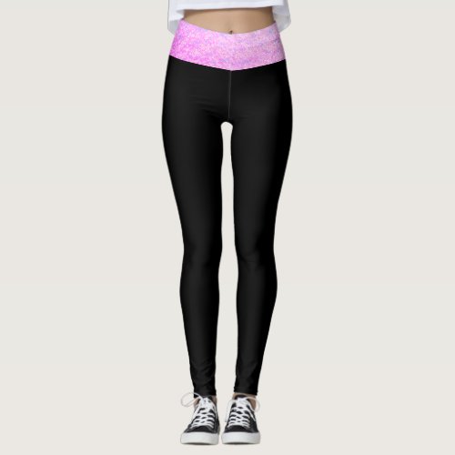  Black Pink Sparkle Waist Cute Girly Leggings