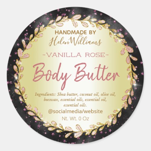 Black Pink Sparkles Gold Body Butter Labels