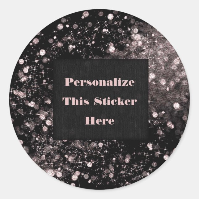 Black & Pink Sparkling Lights Glam Sparkle Glitter Classic Round Sticker (Front)