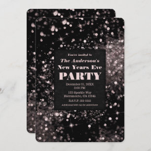 Black & Pink Sparkling Lights New Years Eve Party Invitation