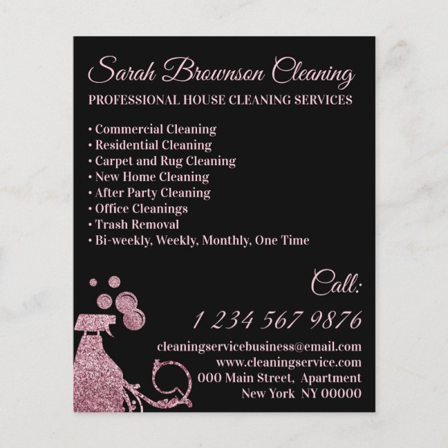 Black Pink Spray Janitorial Maid House Cleaning Flyer