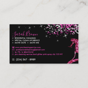 Black Pink Spray Sparkling Maid House Cleaning Business Card
