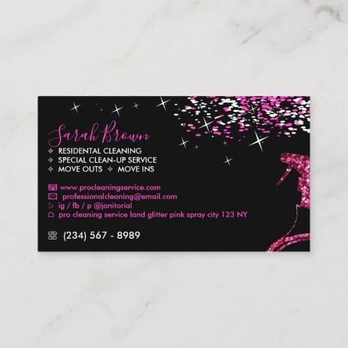 Black Pink Spray Sparkling Maid House Cleaning Business Card