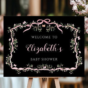 Black Pink Spring Garden Baby Shower Welcome Foam Board
