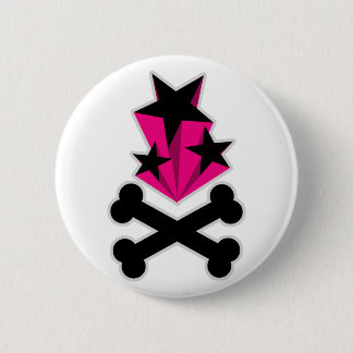 Black Pink Stars Crossbones Pinback Button